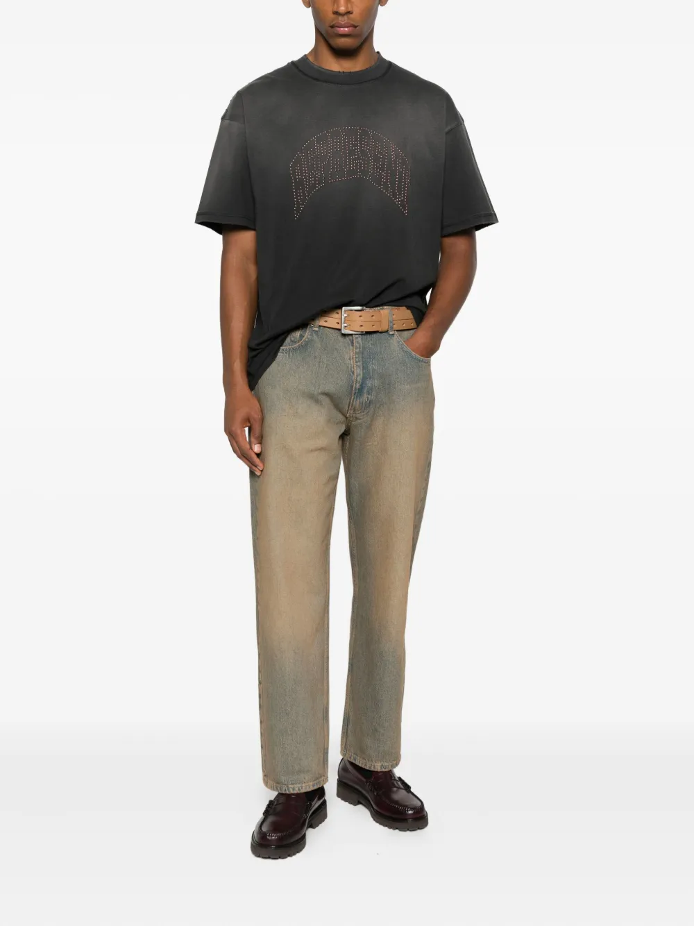 Represent T-shirt met logo van studs - Zwart