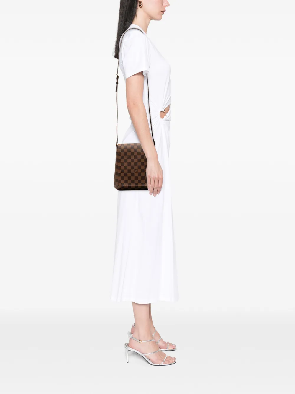 Pre-owned Louis Vuitton 2003 Damier Ebene Musette Salsa Long Strap Crossbody Bag In Brown