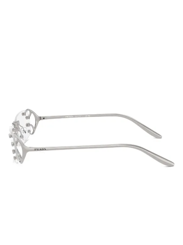 Prada Eyewear Rimless metallic-detail Glasses | Silver | FARFETCH