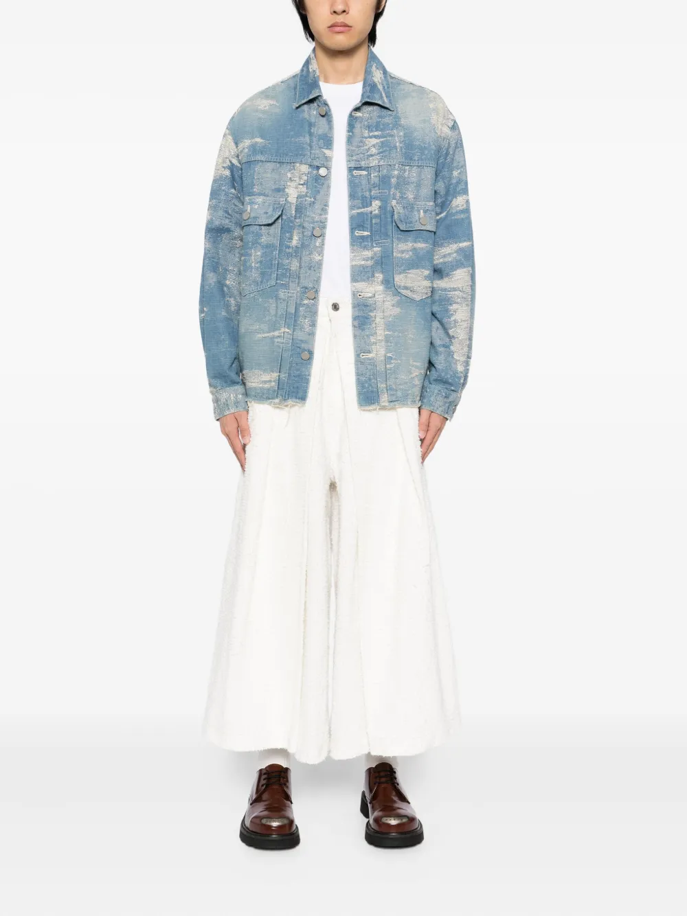 SONGZIO Cropped tweed jeans met wijde pijpen - Wit