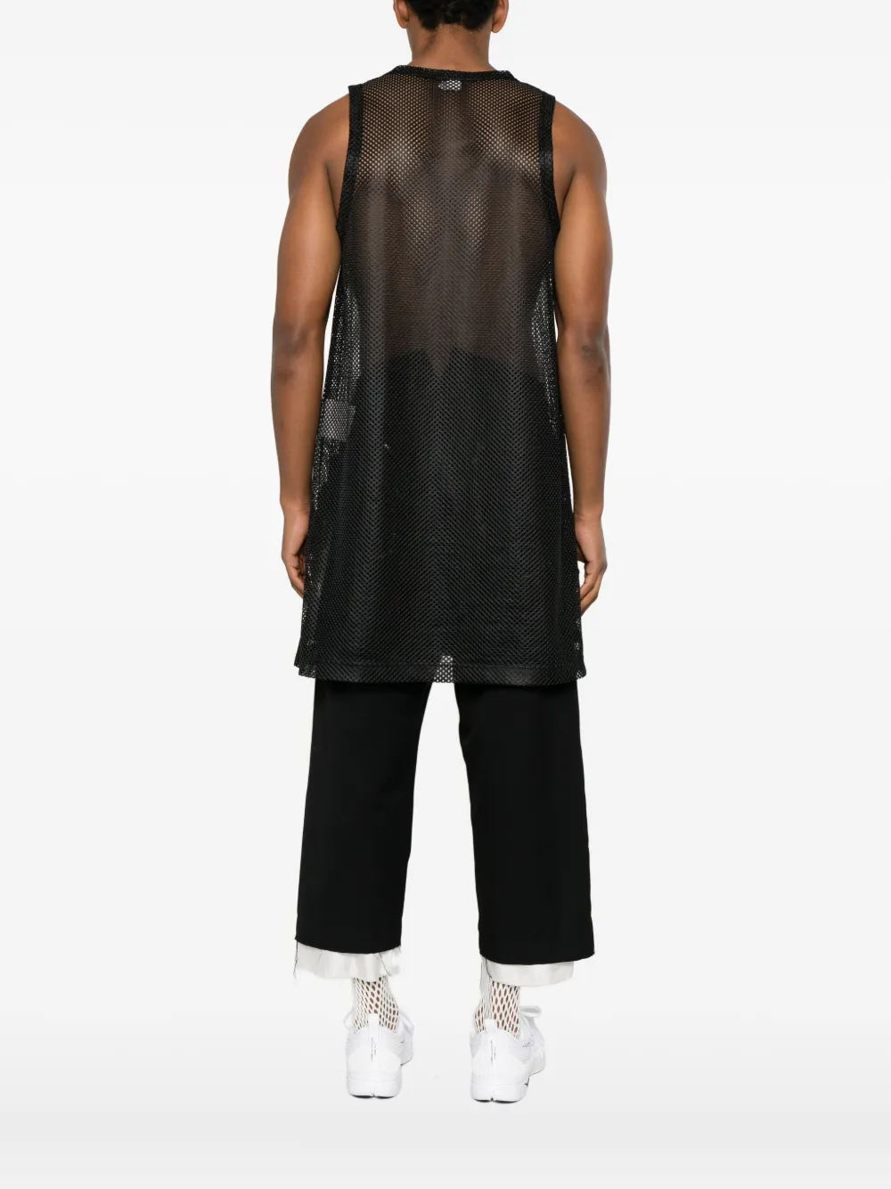 Comme des Garçons Homme Plus Mesh tanktop met ruches Zwart