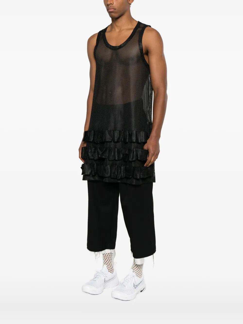Comme des Garçons Homme Plus Mesh tanktop met ruches Zwart