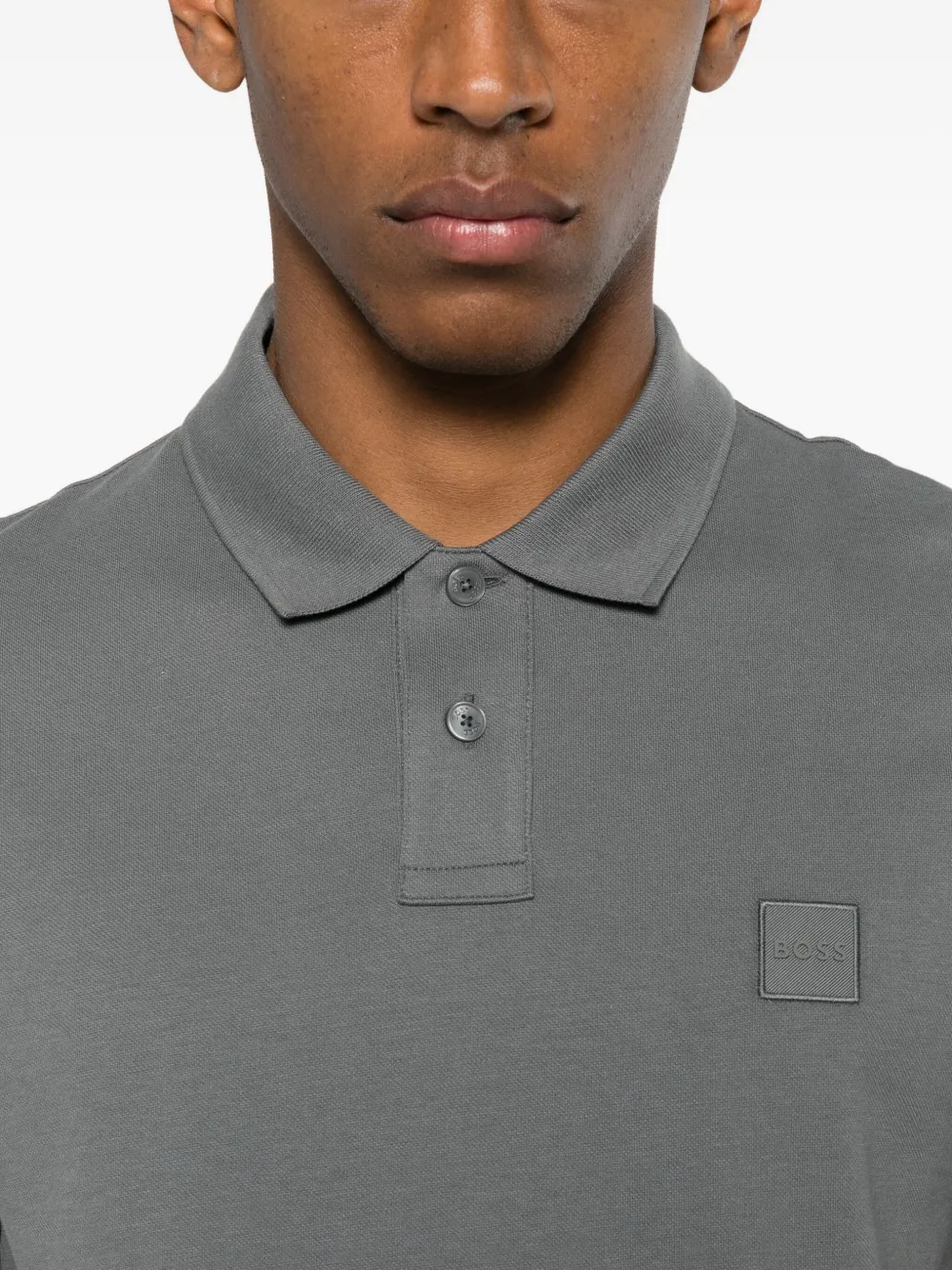 BOSS Poloshirt met patch en korte mouwen Grijs
