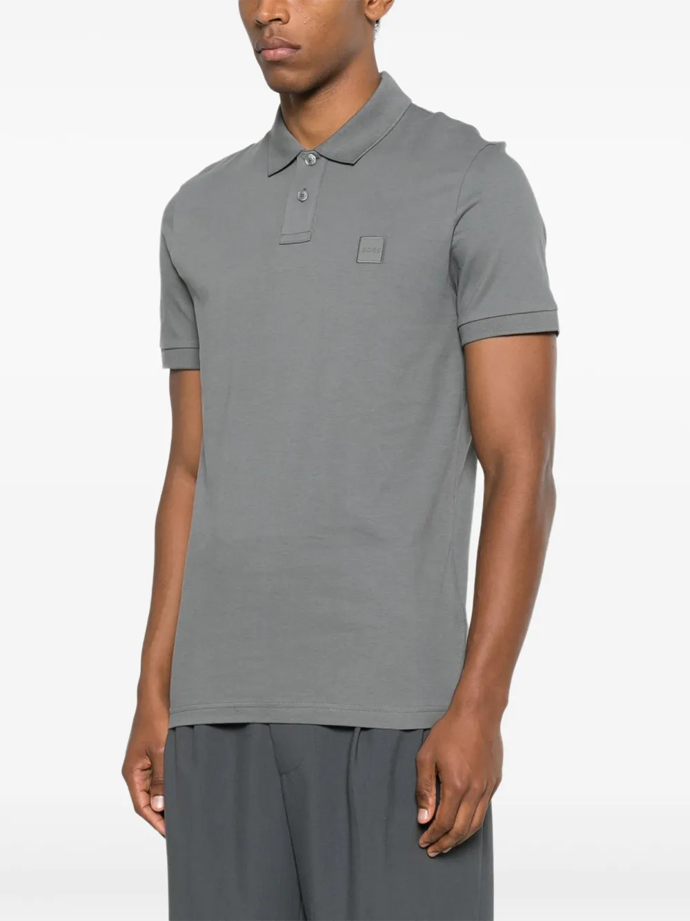 BOSS Poloshirt met patch en korte mouwen Grijs