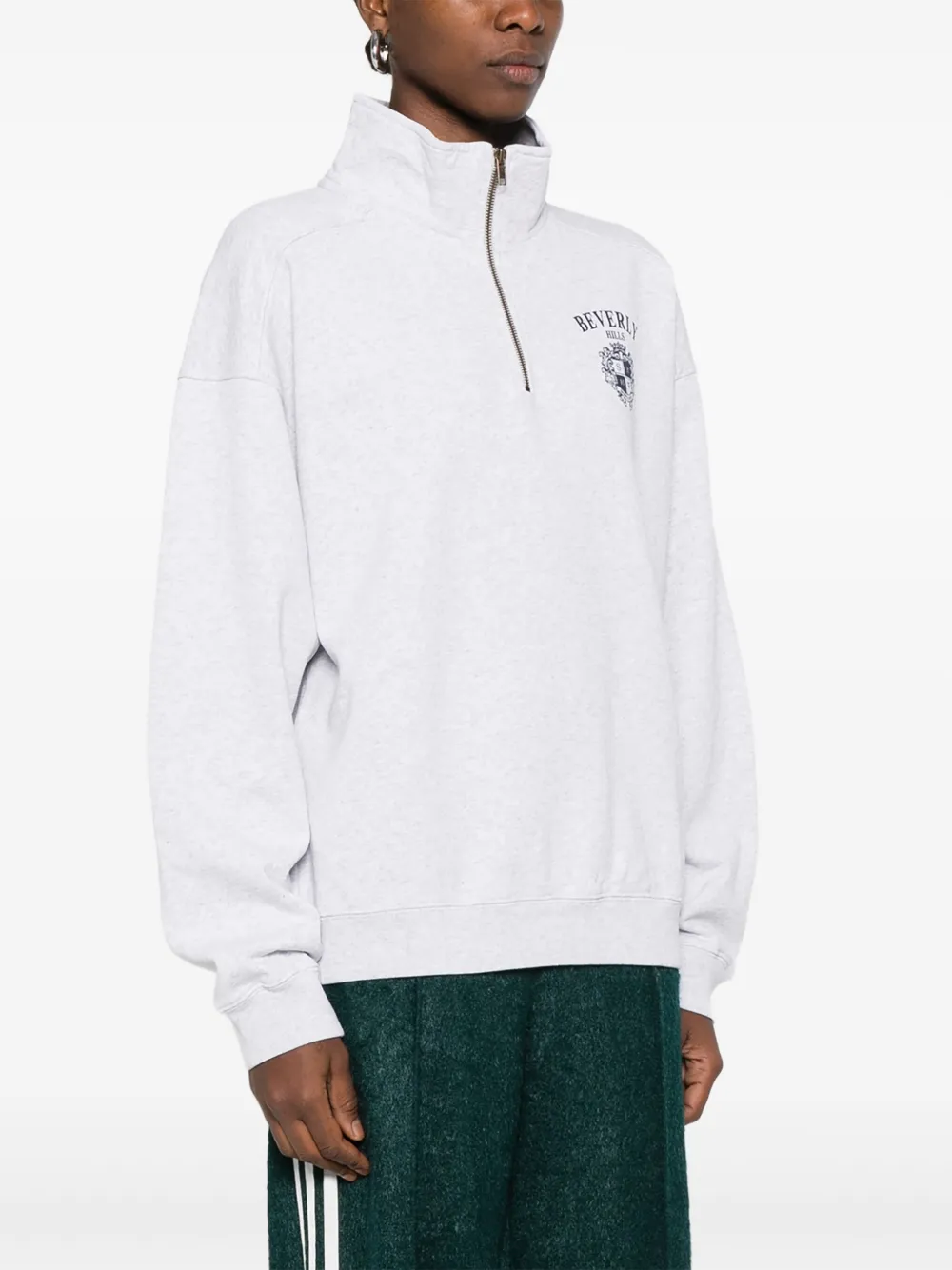 Sporty & Rich Sweater met print en rits Grijs