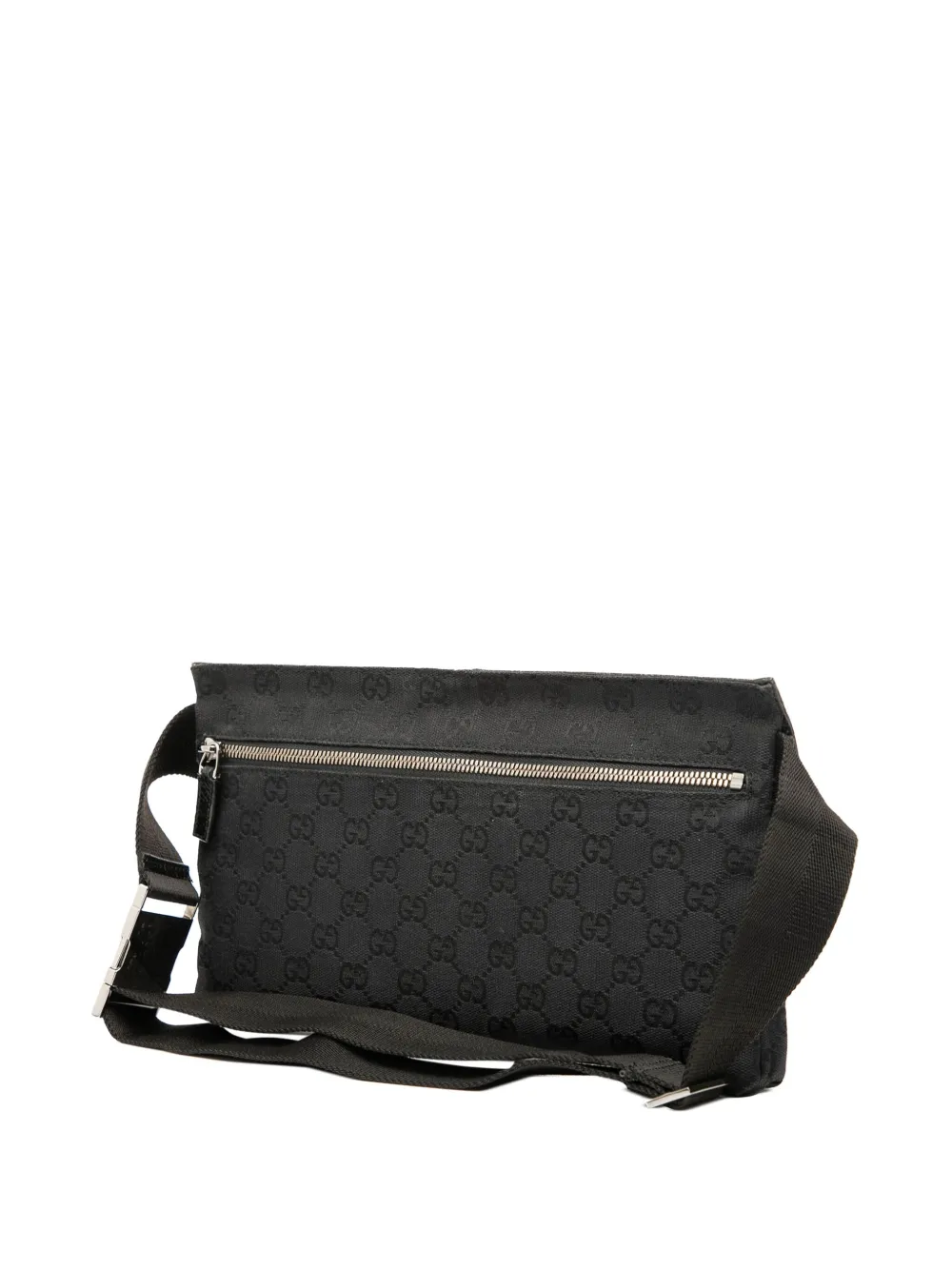 Pre-owned Gucci 2000-2015 Gg Canvas Double Pocket Belt Bag In Black