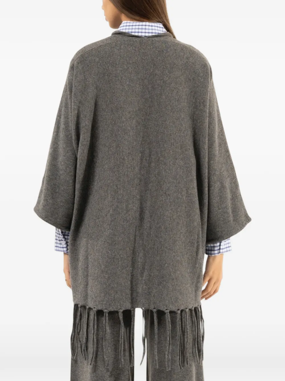 Kontatto Fringed-hem Cardigan In Gray