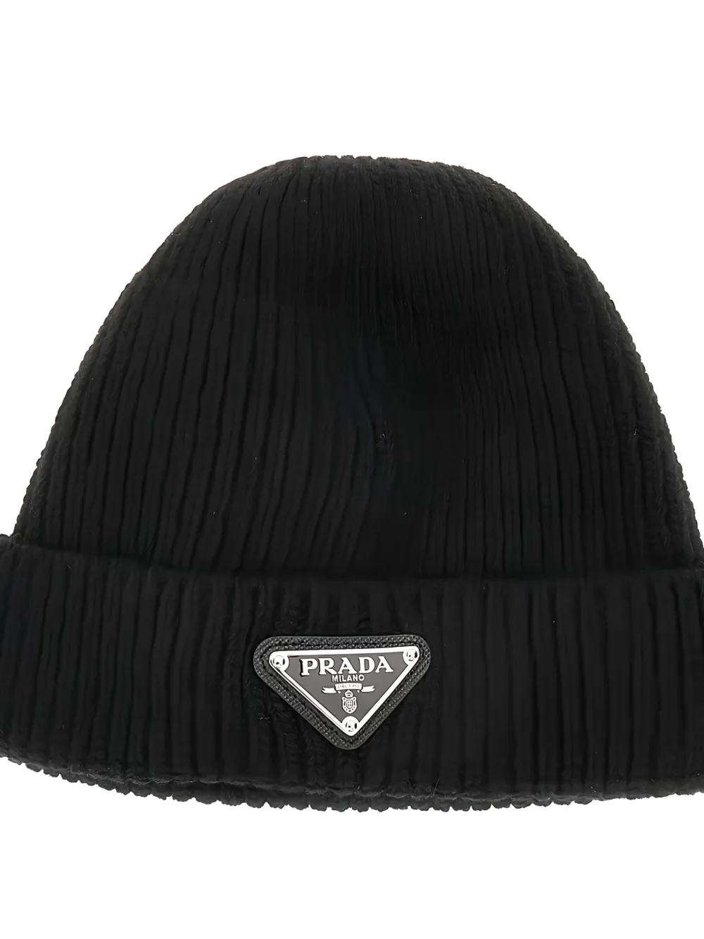 Prada logo-plaque beanie - Zwart