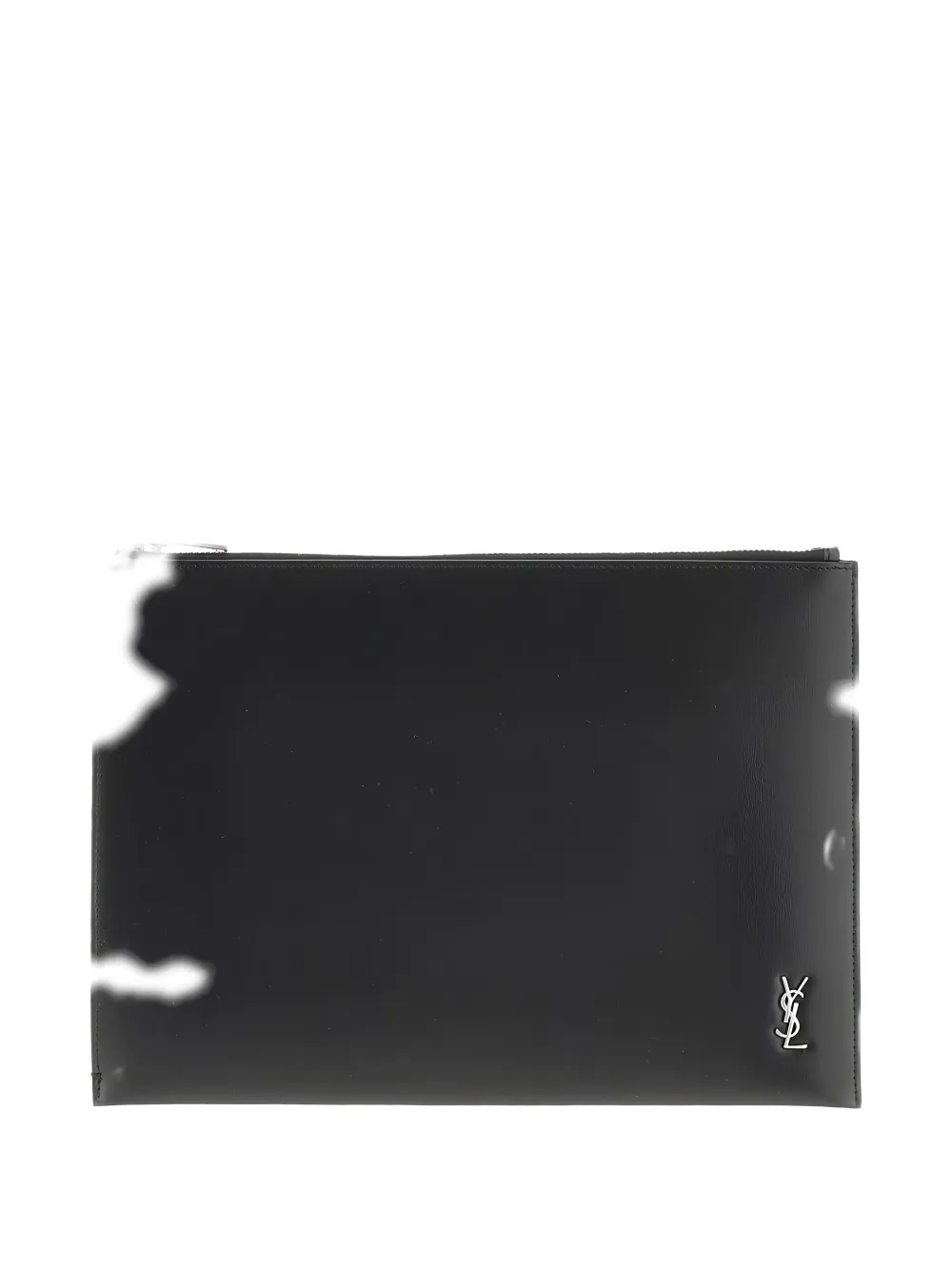 Saint Laurent Cassandre Zip Wrist-strap Pouch In Black