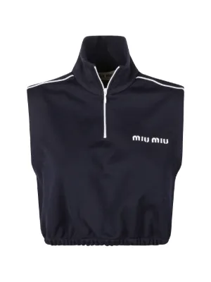 Miu Miu Cropped logo-knit Tank Top | Black | FARFETCH RO