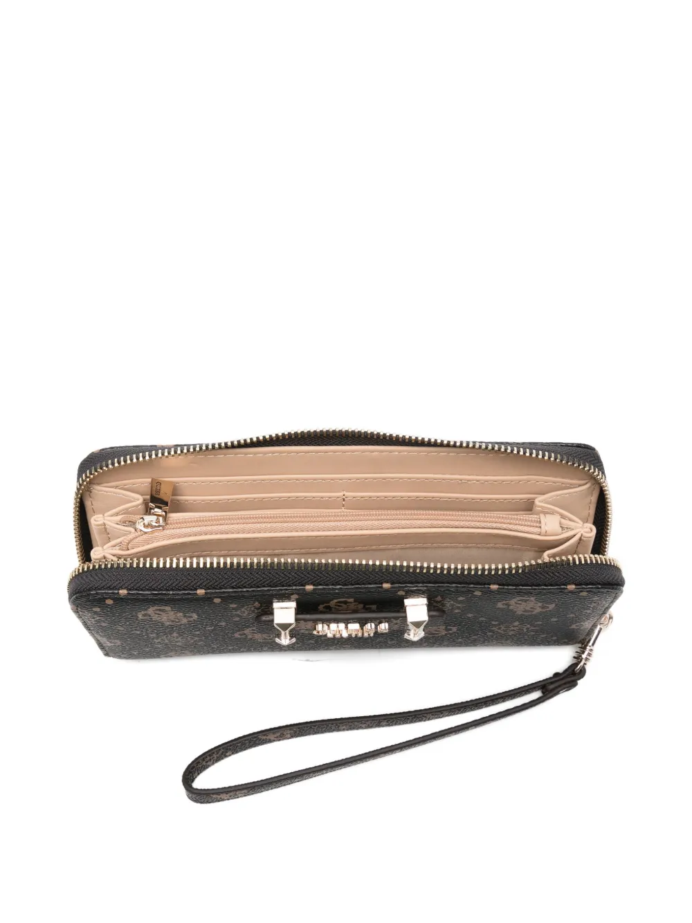 Guess Usa Monogram Zip Wallet In Brown