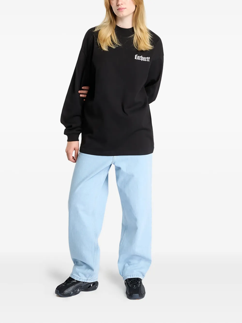 Carhartt WIP Schooling T-shirt met hoge ronde hals Zwart