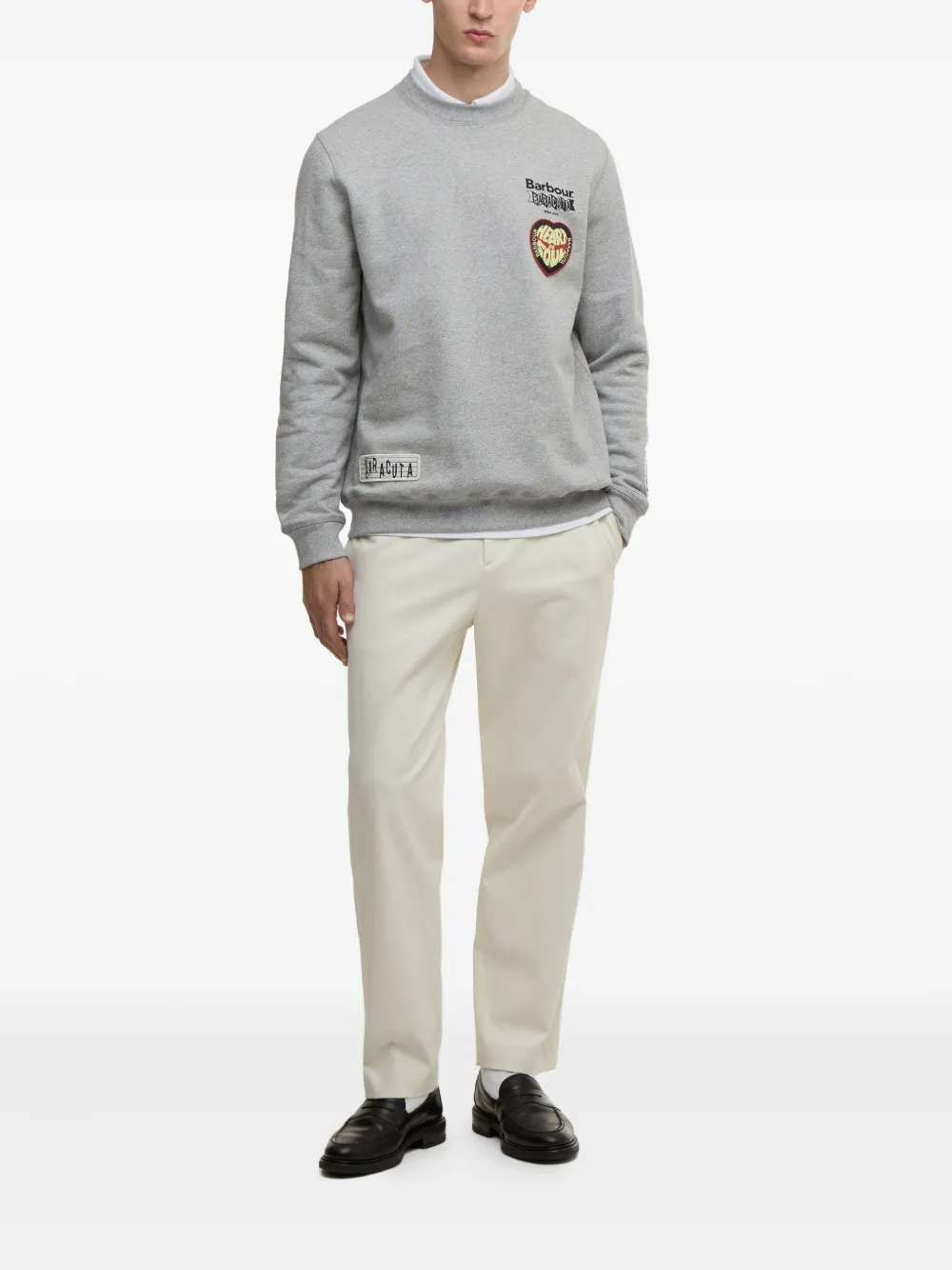 Barbour Sweater met ronde hals en patch - Grijs