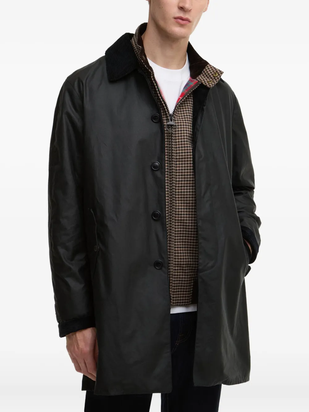 Barbour Corduroy-collar Cotton Single-breasted Coat In Black