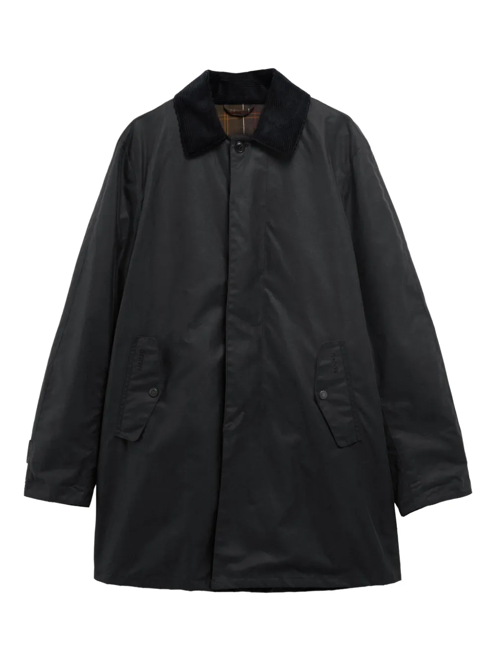 Barbour Corduroy-collar Cotton Single-breasted Coat In Black