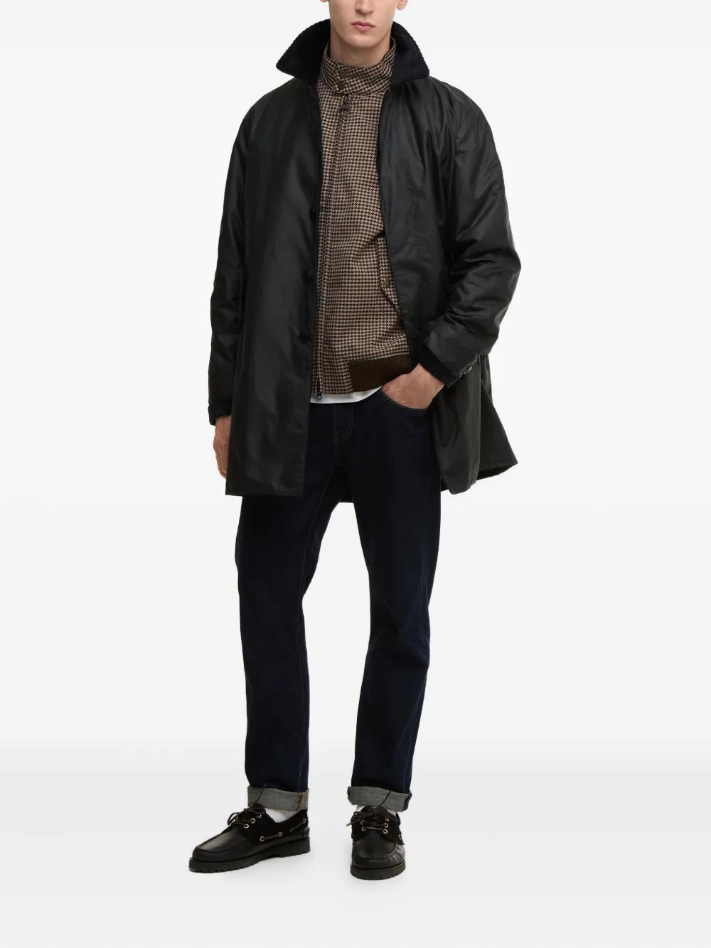 Barbour Corduroy-collar Cotton Single-breasted Coat In Black