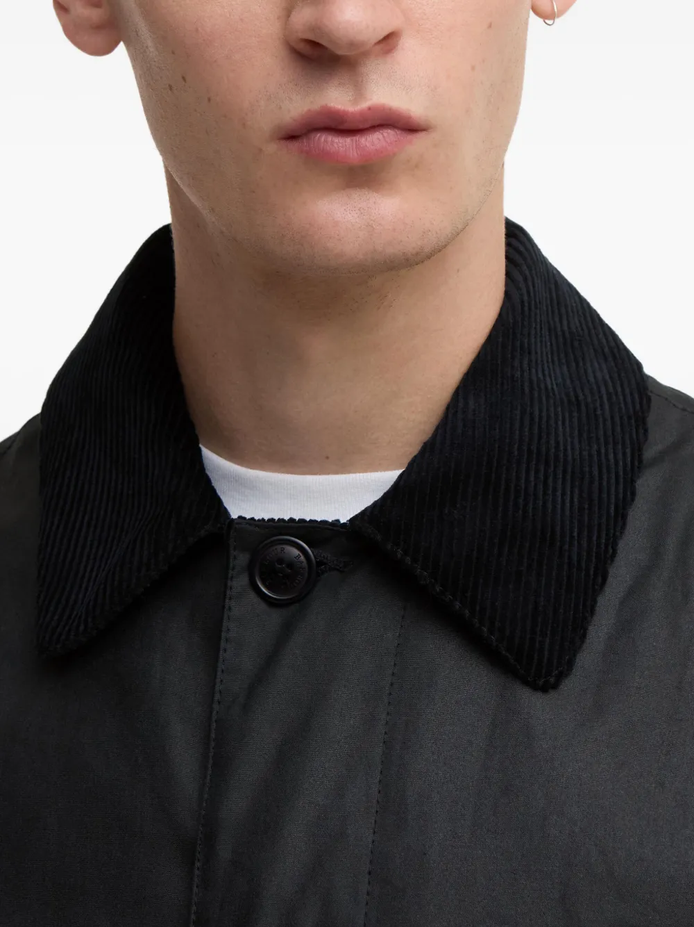 Barbour Corduroy-collar Cotton Single-breasted Coat In Black