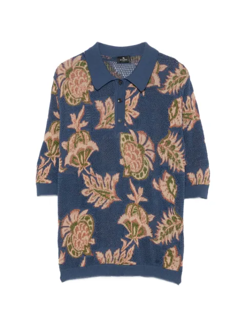 ETRO playera tipo polo tejida de malla con motivo floral en intarsia