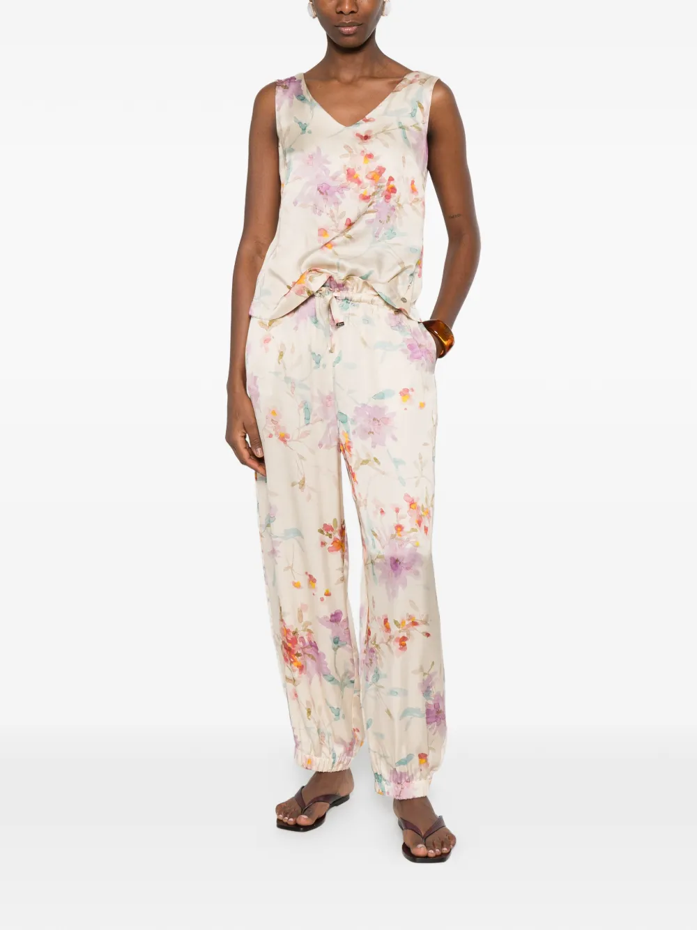  Herno Floral-pattern V-neck Top - Neutrals 