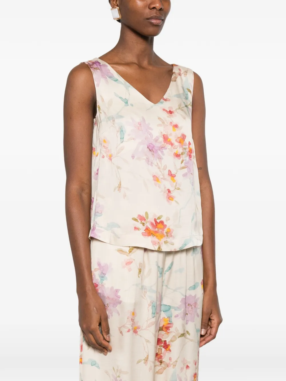  Herno Floral-pattern V-neck Top - Neutrals 
