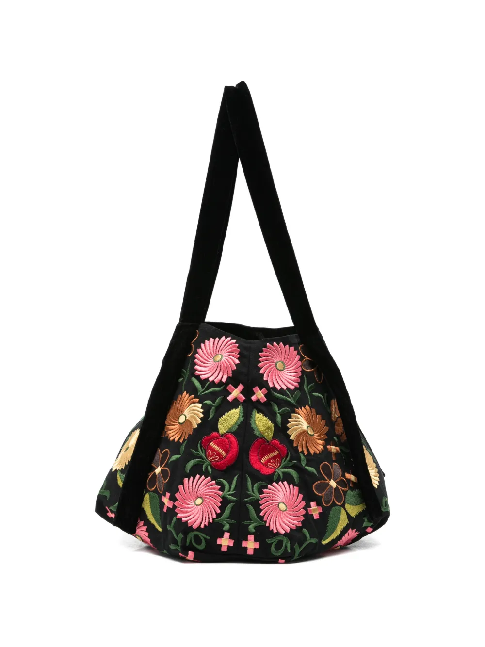 La DoubleJ floral-embroidered shlouder bag - Nero