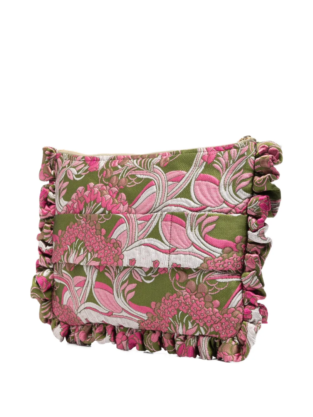  La Doublej Floral-embroidered Ruffled Clutch Bag - Green 