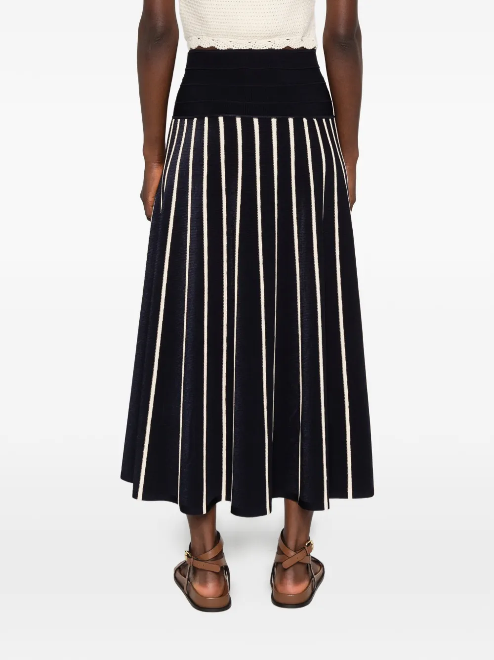 ZIMMERMANN Luna Striped Midi Skirt in Blue, view 4