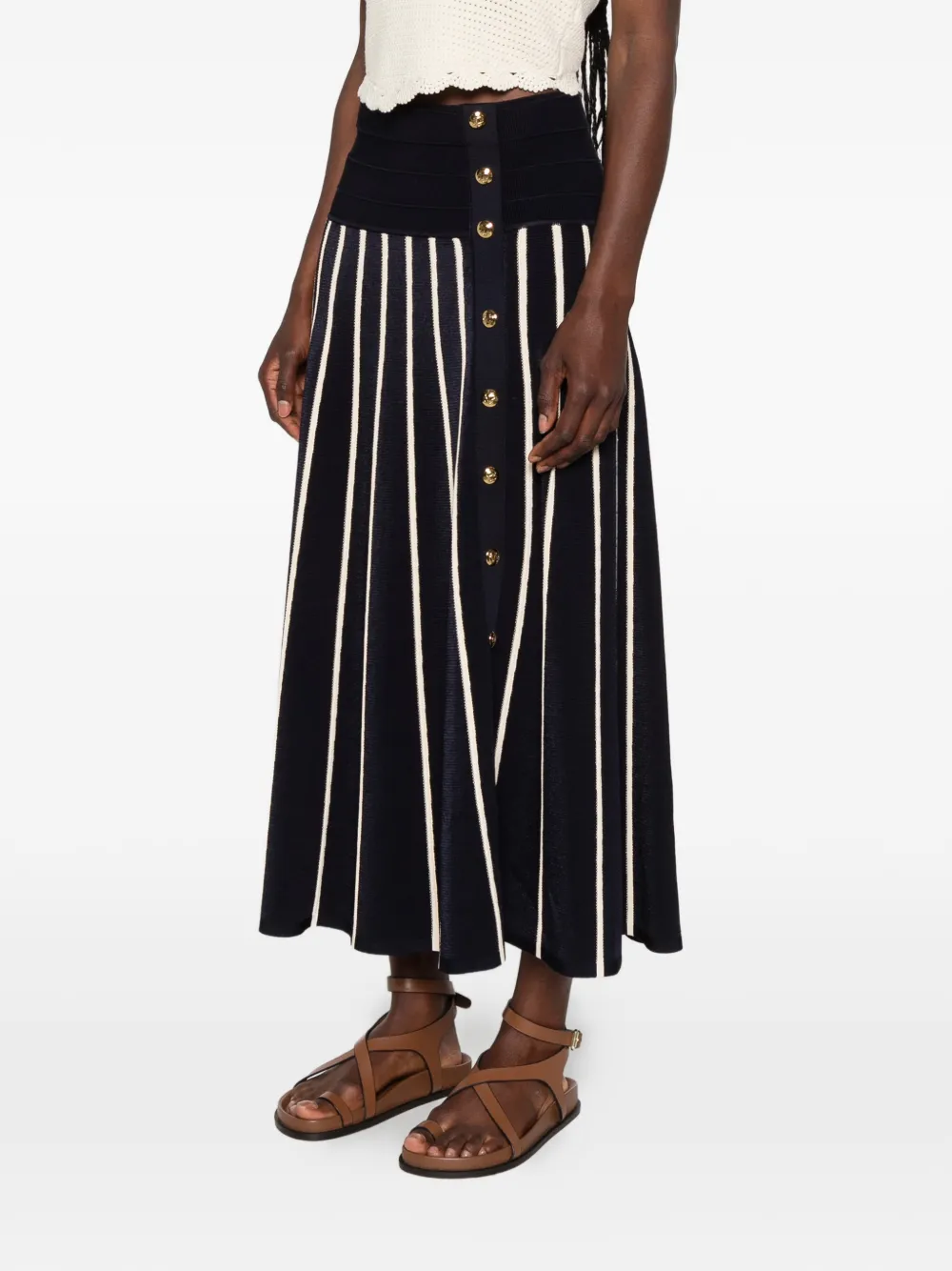 ZIMMERMANN Luna Striped Midi Skirt in Blue, view 3