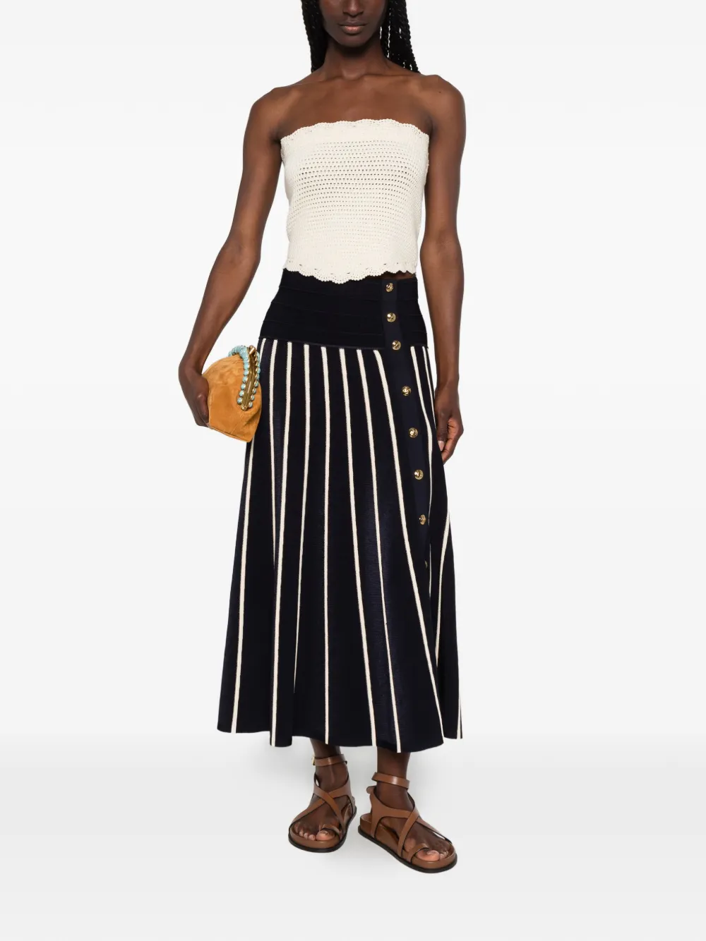 ZIMMERMANN Luna Striped Midi Skirt in Blue, view 2