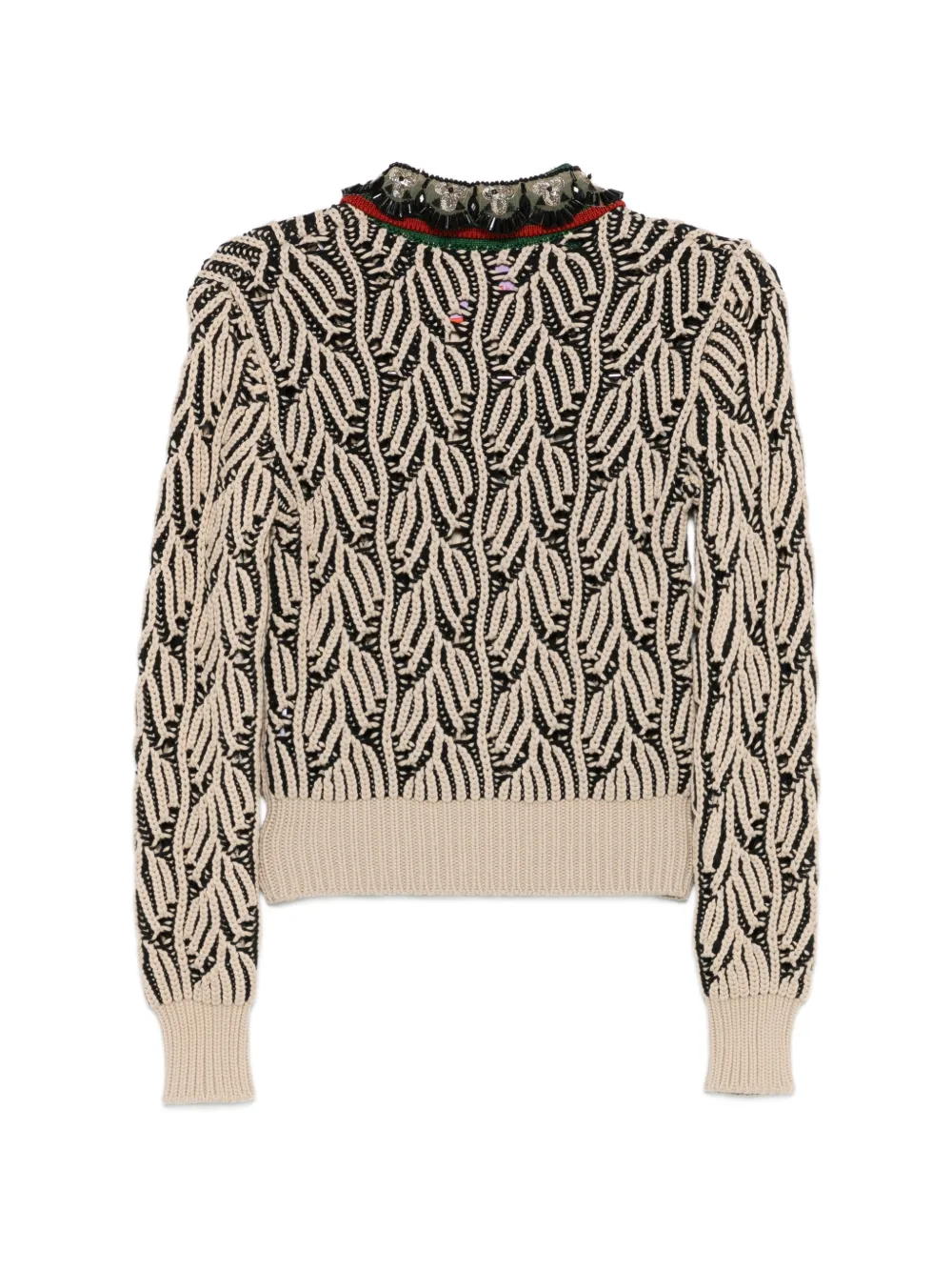  La Doublej Patterned Embellished Collar Cardigan - Neutrals 