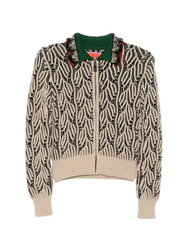 La DoubleJ Patterned Embellished Collar Cardigan in Neutrals