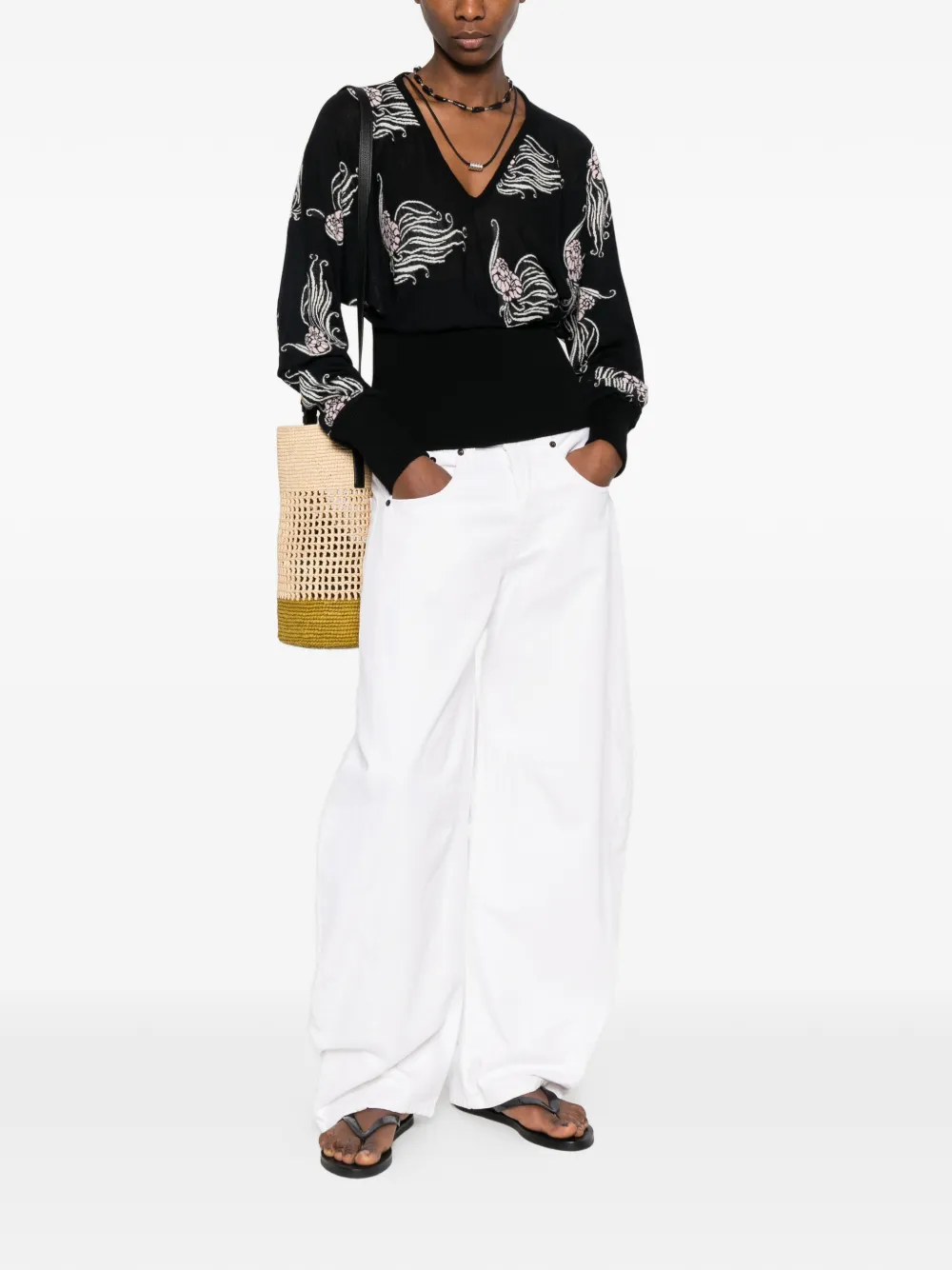 V-Neck Floral Print Sweater