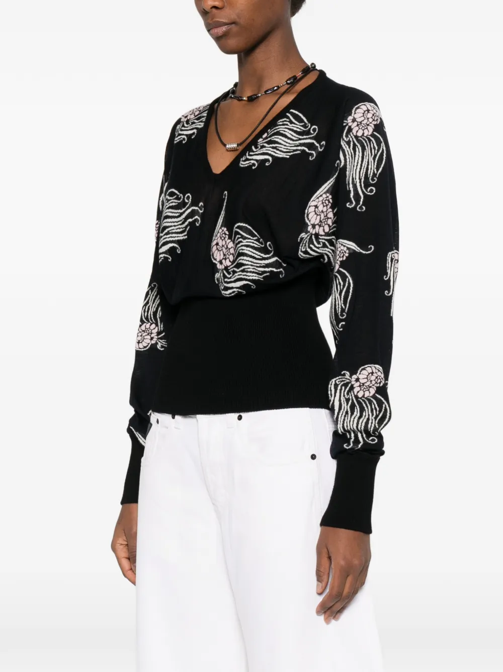 V-Neck Floral Print Sweater