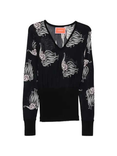 La DoubleJ — V-neck floral print sweater
