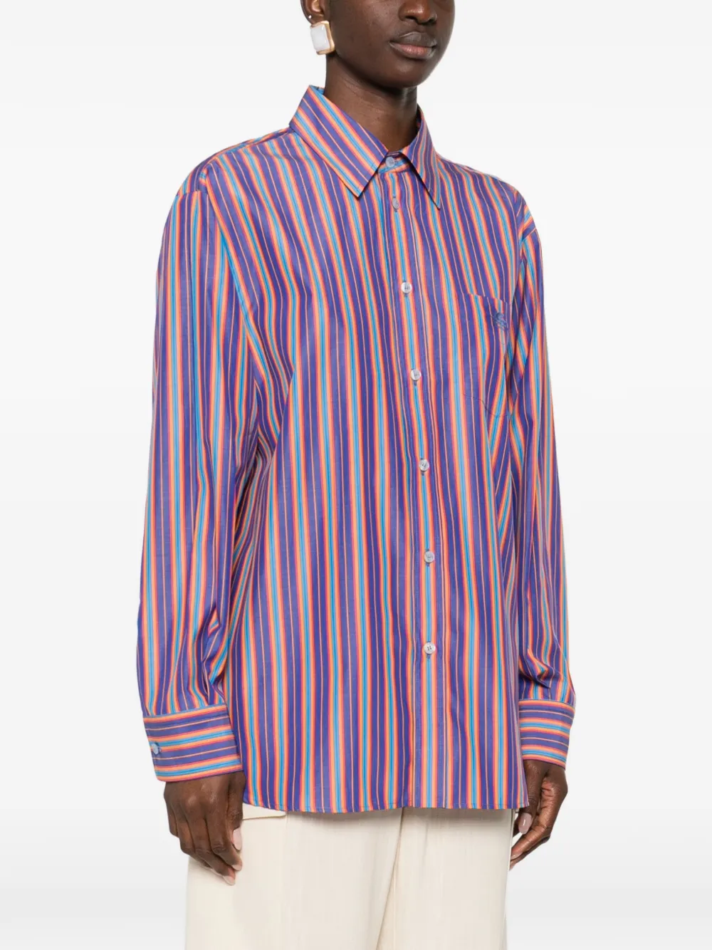 striped-pattern logo-embroidered shirt