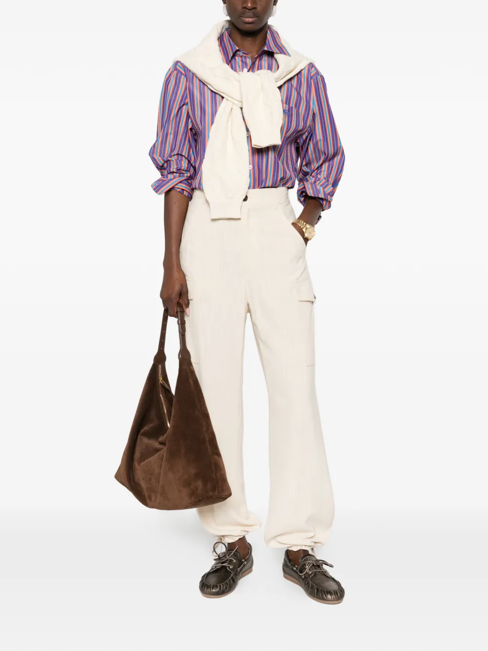ETRO striped-pattern logo-embroidered shirt - Paars