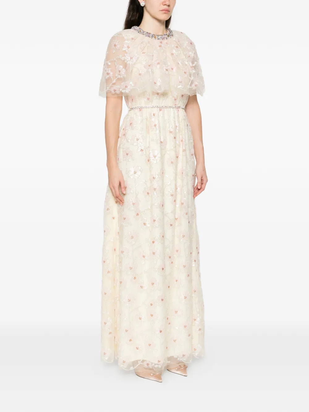  Self-portrait Sequined-florals Embellished Dress - Neutrals 