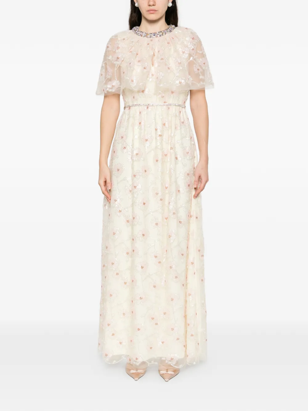  Self-portrait Sequined-florals Embellished Dress - Neutrals 
