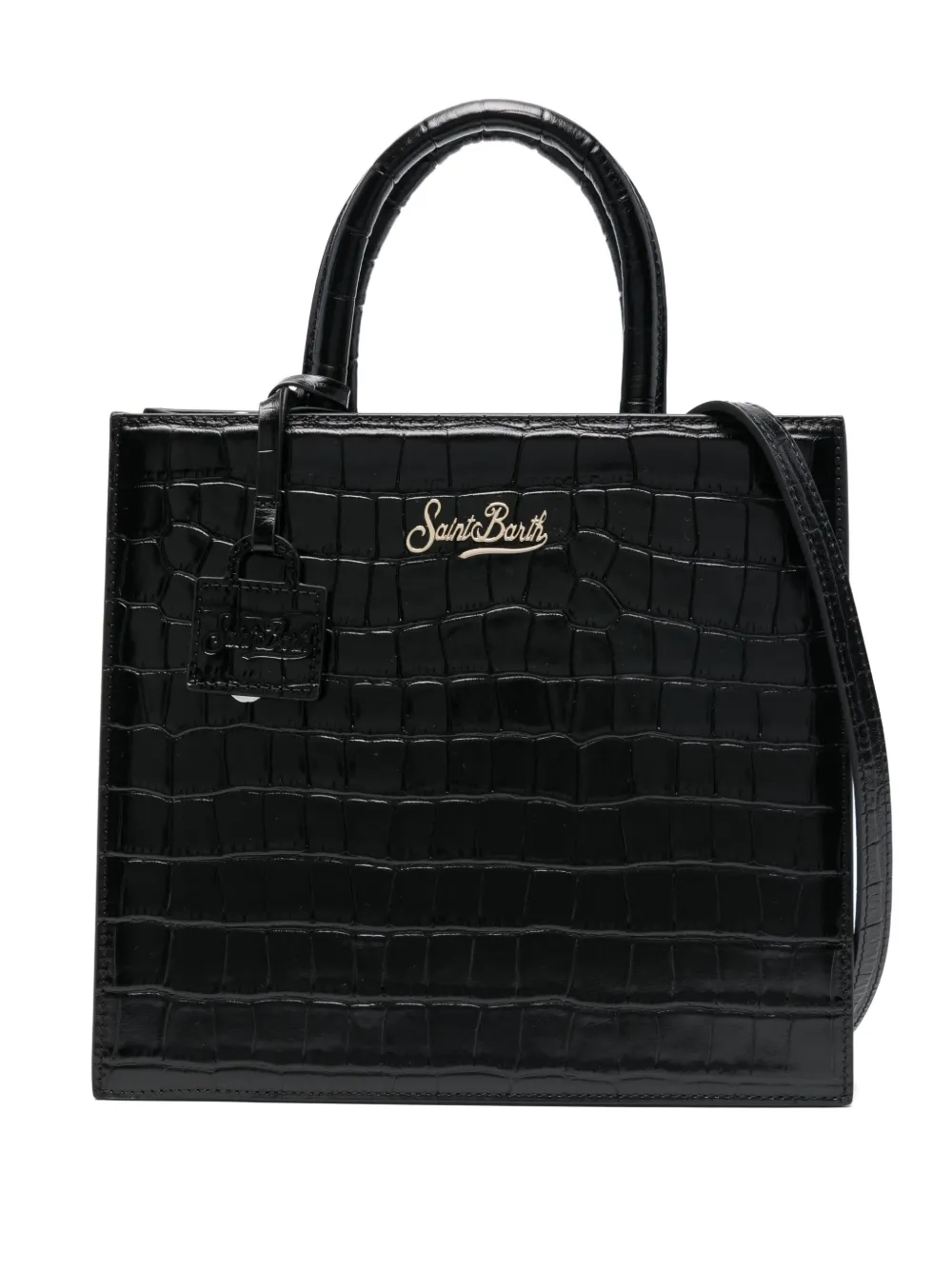 Mc2 Saint Barth Leather Midi Tote Bag In Black