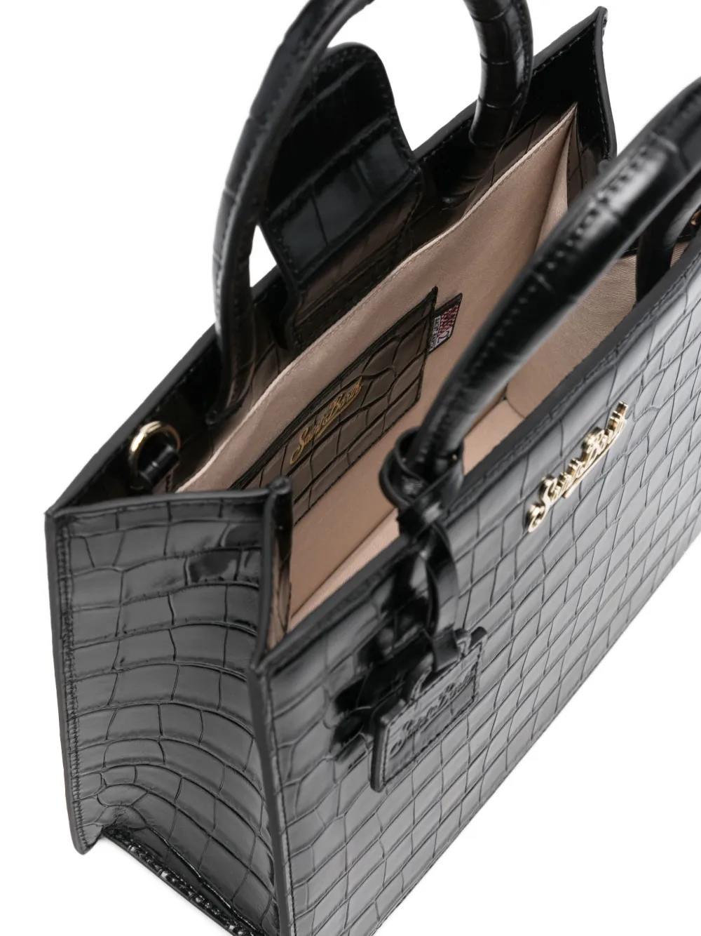 Mc2 Saint Barth Leather Midi Tote Bag In Black