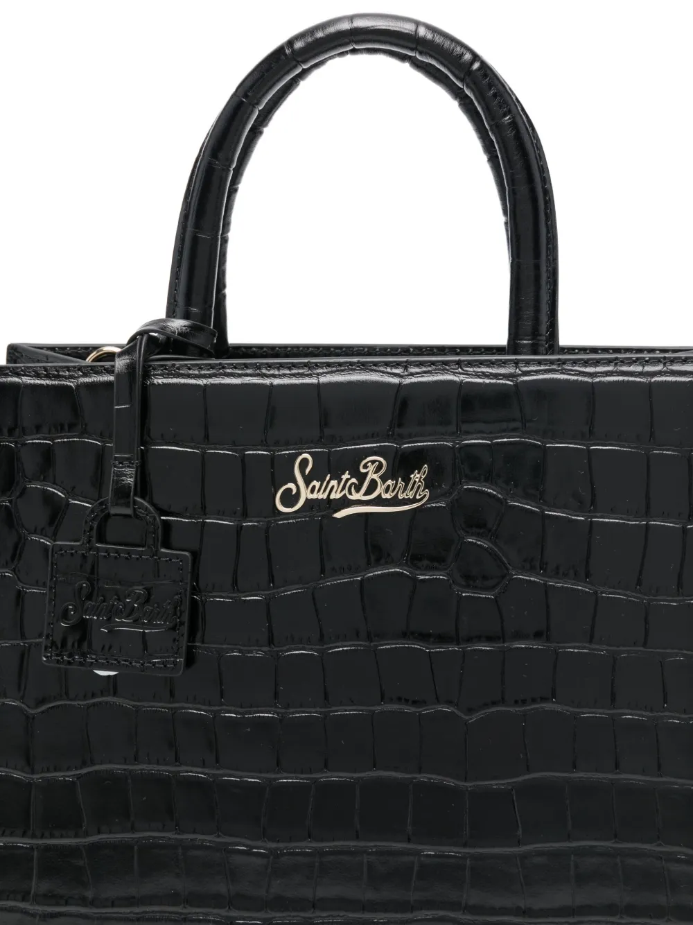 Mc2 Saint Barth Leather Midi Tote Bag In Black