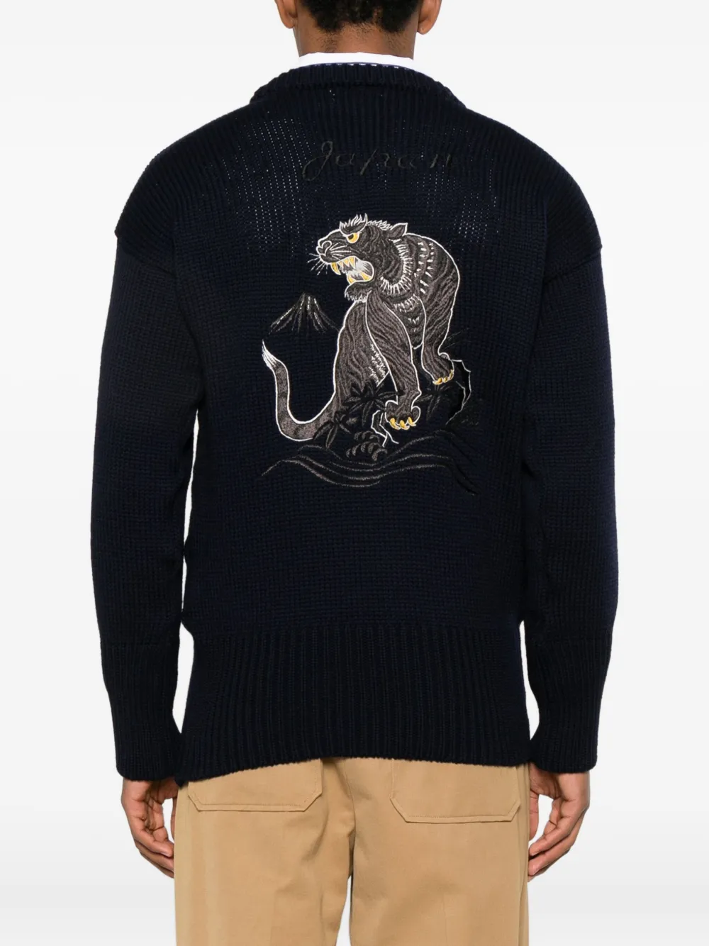 Junya Watanabe MAN Trui met borduurwerk en ronde hals Blauw