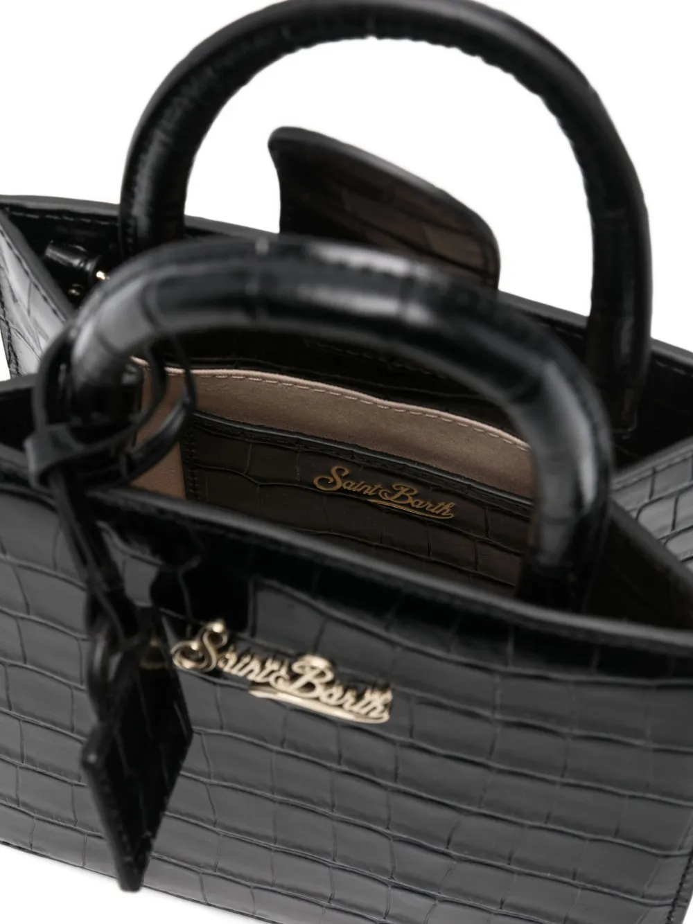 Mc2 Saint Barth Crocodile Texture Shoulder Bag Top Handle In Black