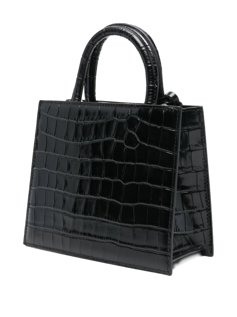Mc2 Saint Barth Crocodile Texture Shoulder Bag Top Handle In Black