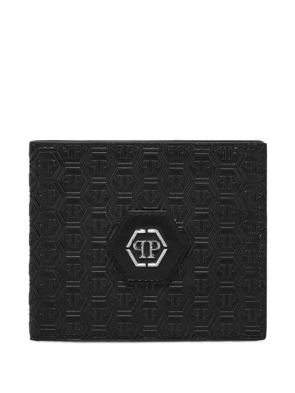 Philipp Plein Monogram Hexagon Leather Wallet In Black