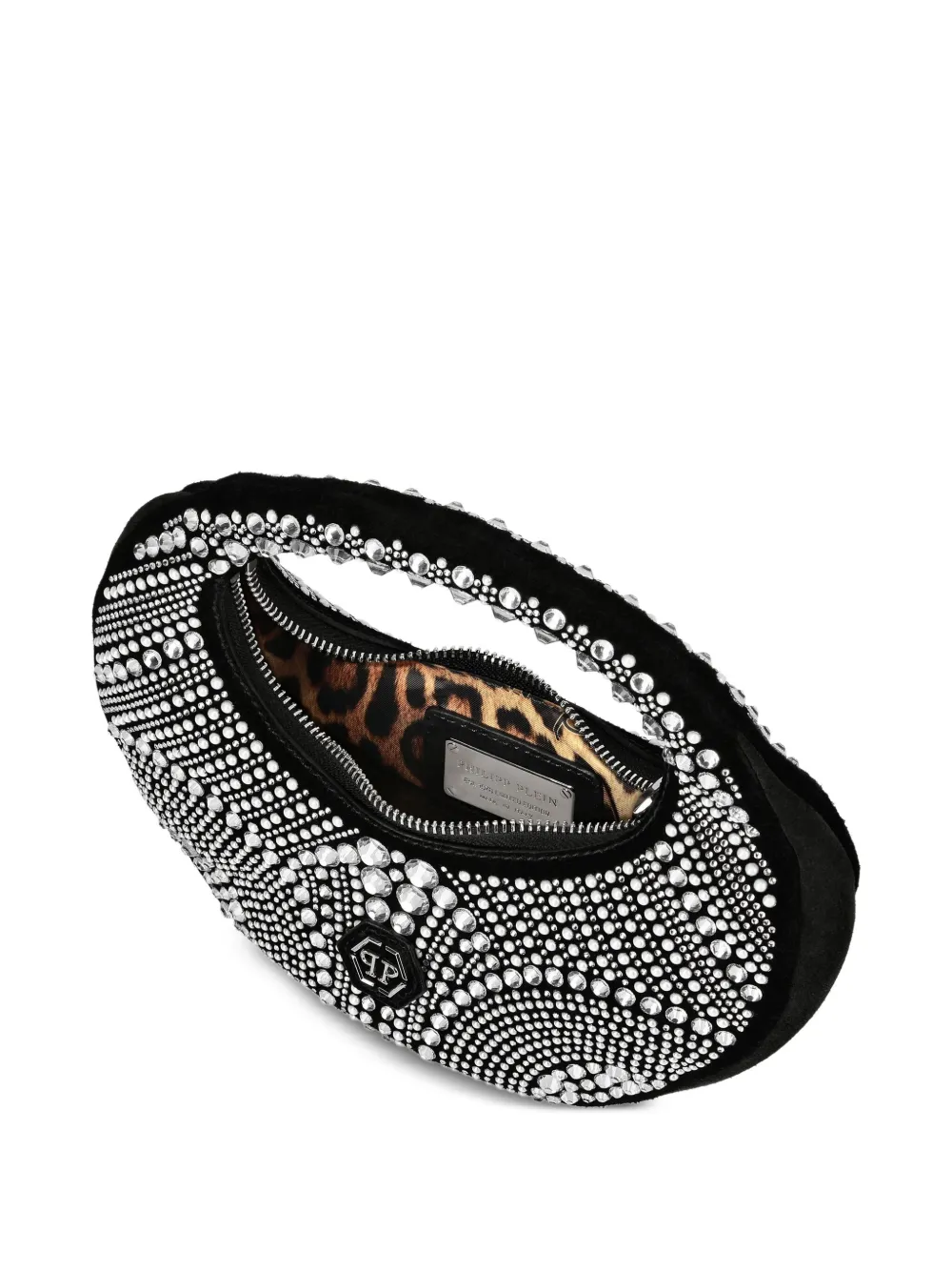 Philipp Plein Medium ronde shopper met mozaïek stras Zwart