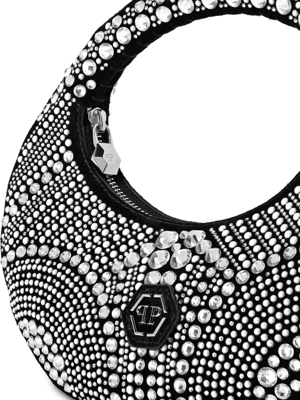 Philipp Plein Medium ronde shopper met mozaïek stras Zwart