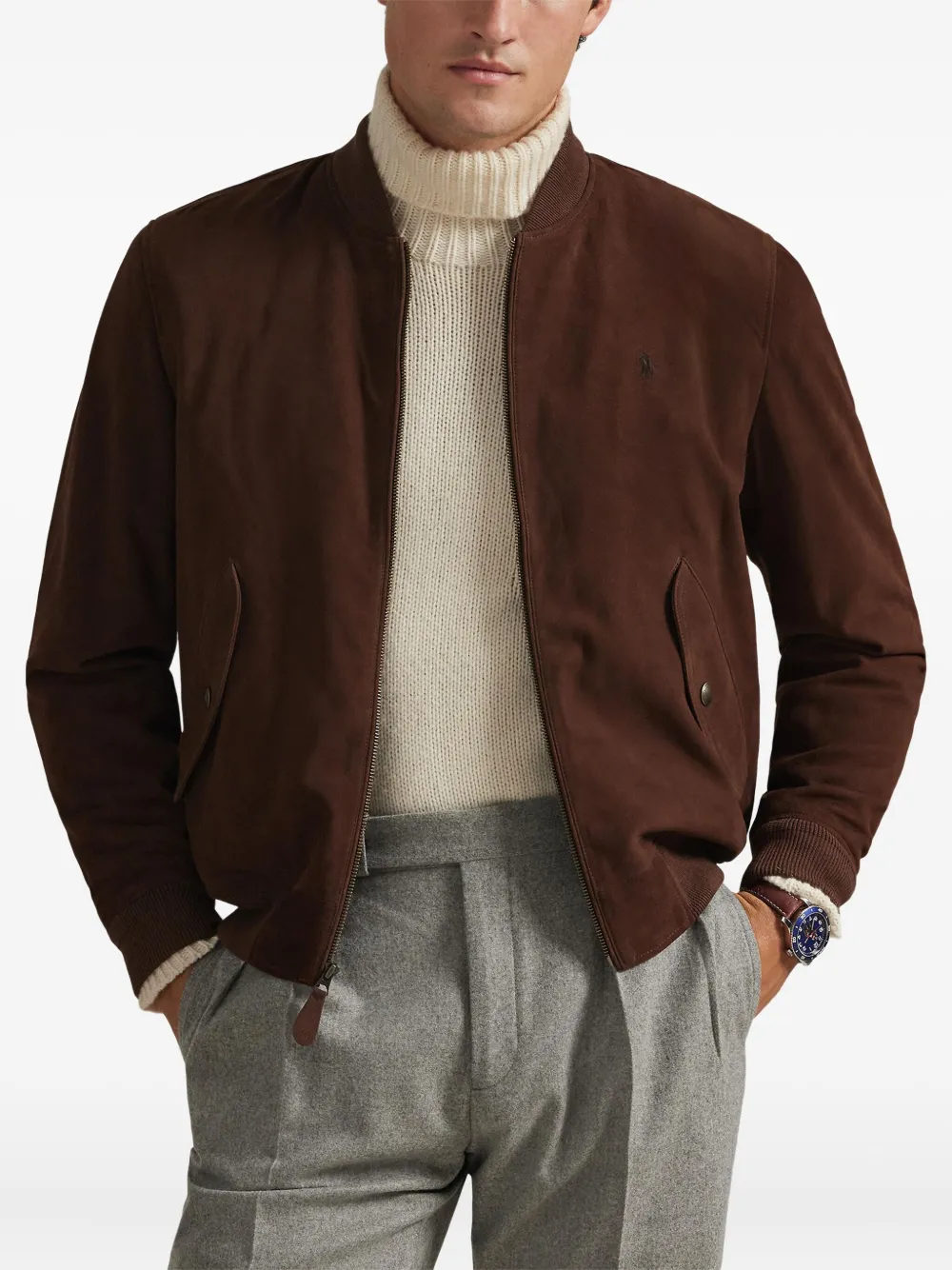 Polo Ralph Lauren Suede Bomber Jacket In Brown