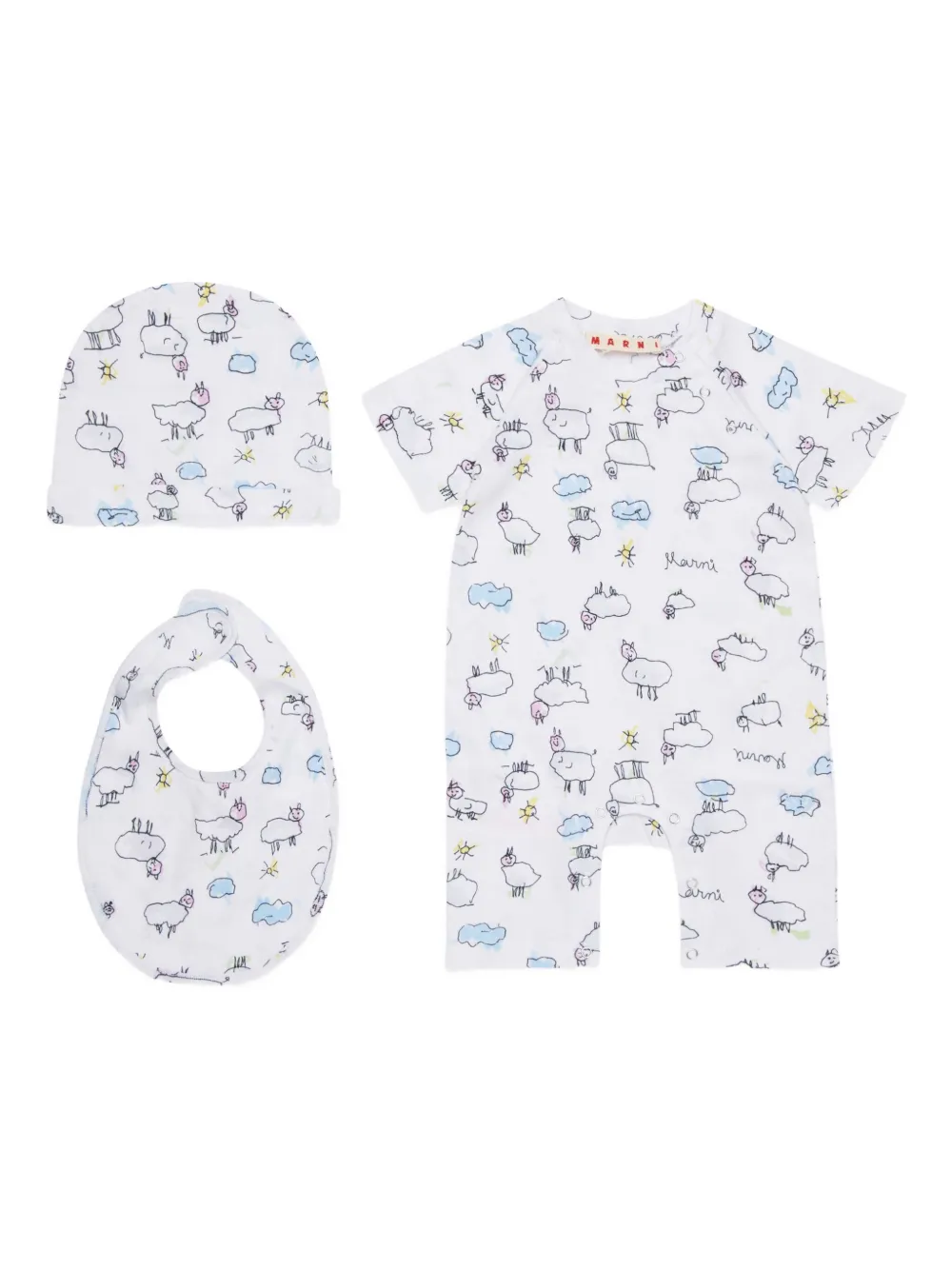Marni Kids Strampler-Set mit Schaf-Print - Weiß