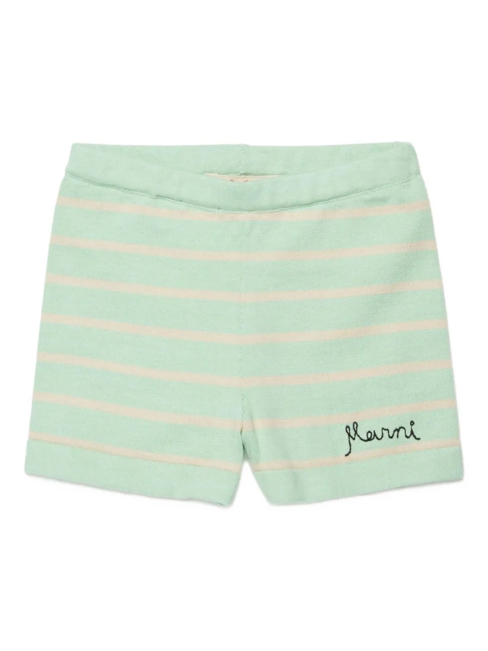 Marni Kids Shorts a righe con ricamo logo - Verde
